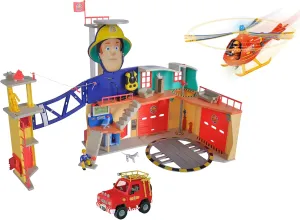 Simba 109252613 Mega XXL Fireman Sam Station with Helicopter Wallaby, 4 x 4 Fire Engine (Red) and Figures of Sam, Tom & Penny, Toy for Children from 3 Years