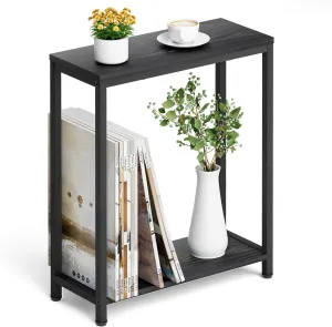 SLEEPING LAMB Narrow Small Side Table for Small Space, 2 Tier Sofa Skinny End Table for Living Room, Bedroom Beside Slim Nightstand, Rustic Black