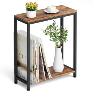 SLEEPING LAMB Narrow Small Side Table for Small Space, 2 Tier Sofa Skinny End Table for Living Room, Bedroom Beside Slim Nightstand, Rustic Brown and Classic Black