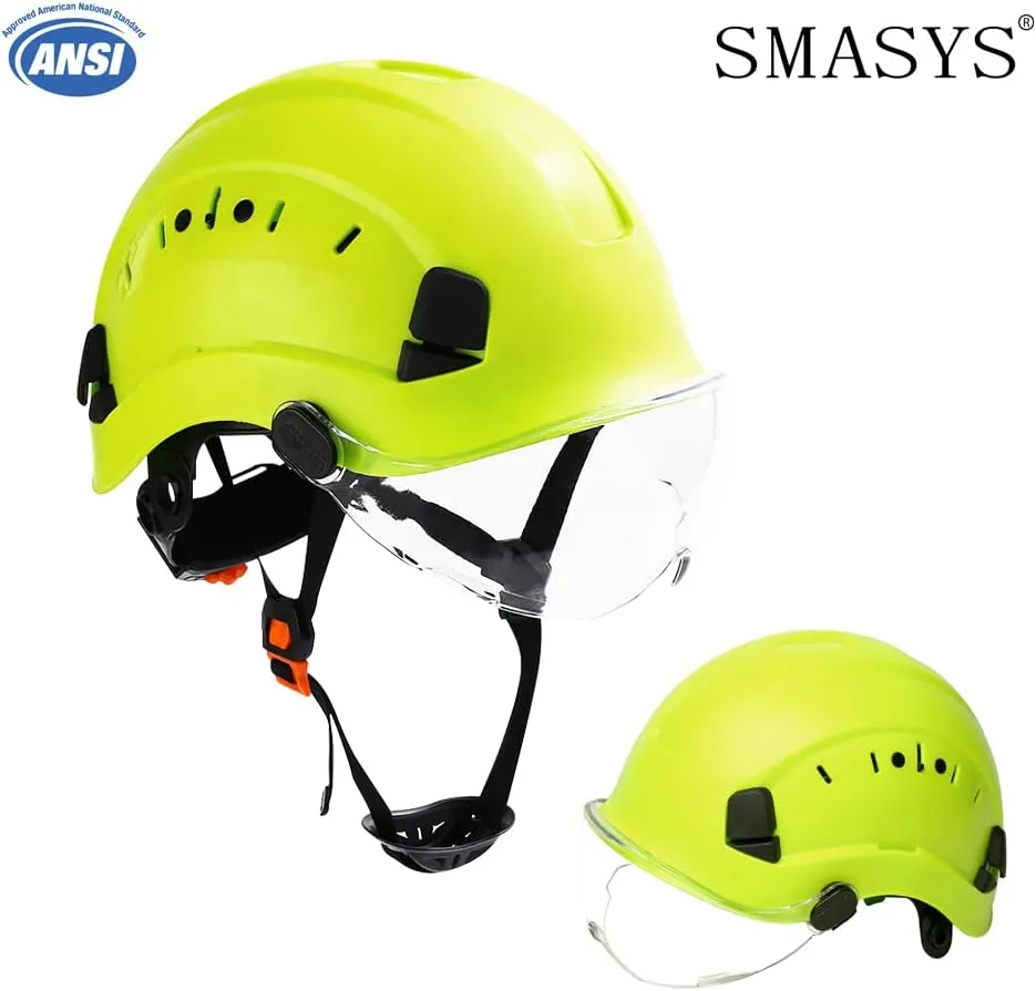 SMASYS Safety Hard Hat ABS Helmet Adjustable with Visor 6-Point Suspension Perfect for Construction and Climbing