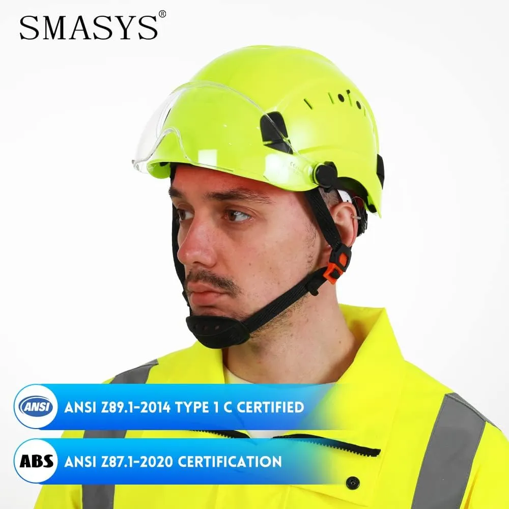 SMASYS Safety Hard Hat ABS Helmet Adjustable with Visor 6-Point Suspension Perfect for Construction and Climbing