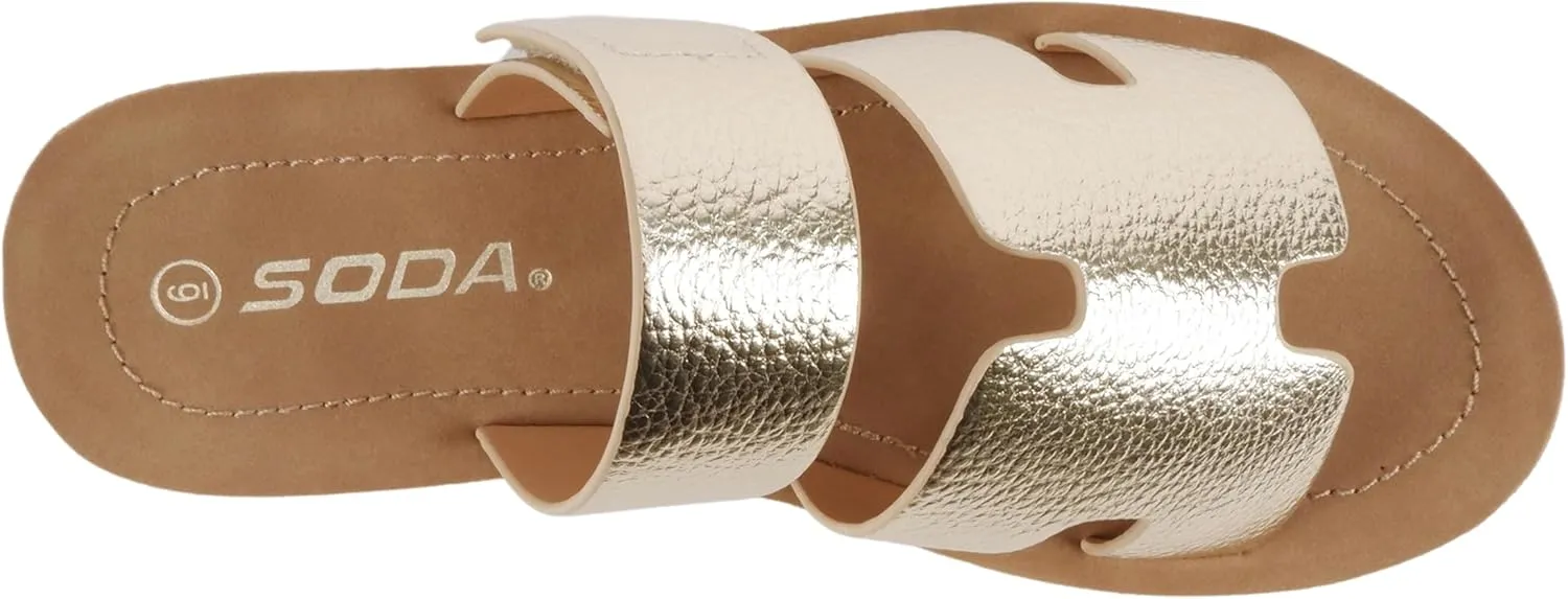 Soda “Tonya” ~ Women Open Round Toe Double Strap Slide On Sandal