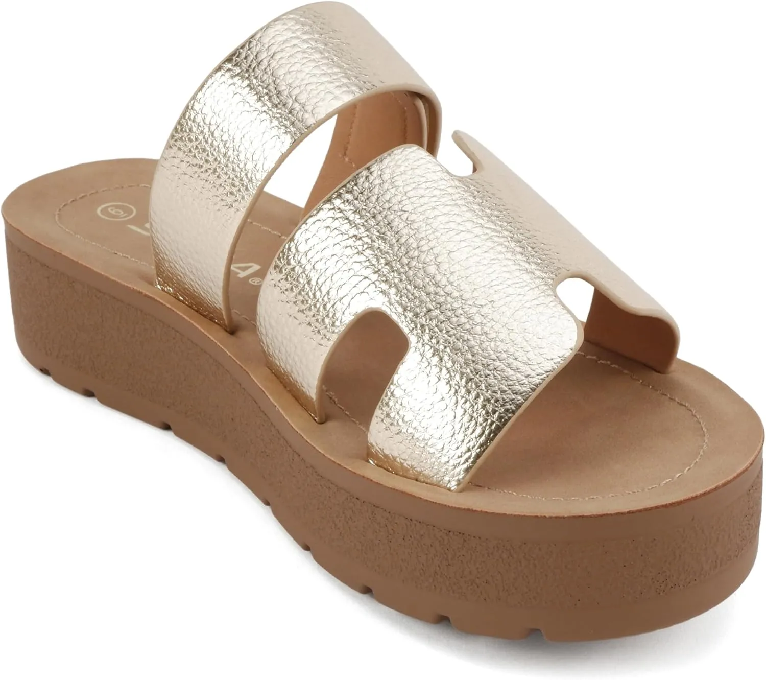 Soda “Tonya” ~ Women Open Round Toe Double Strap Slide On Sandal