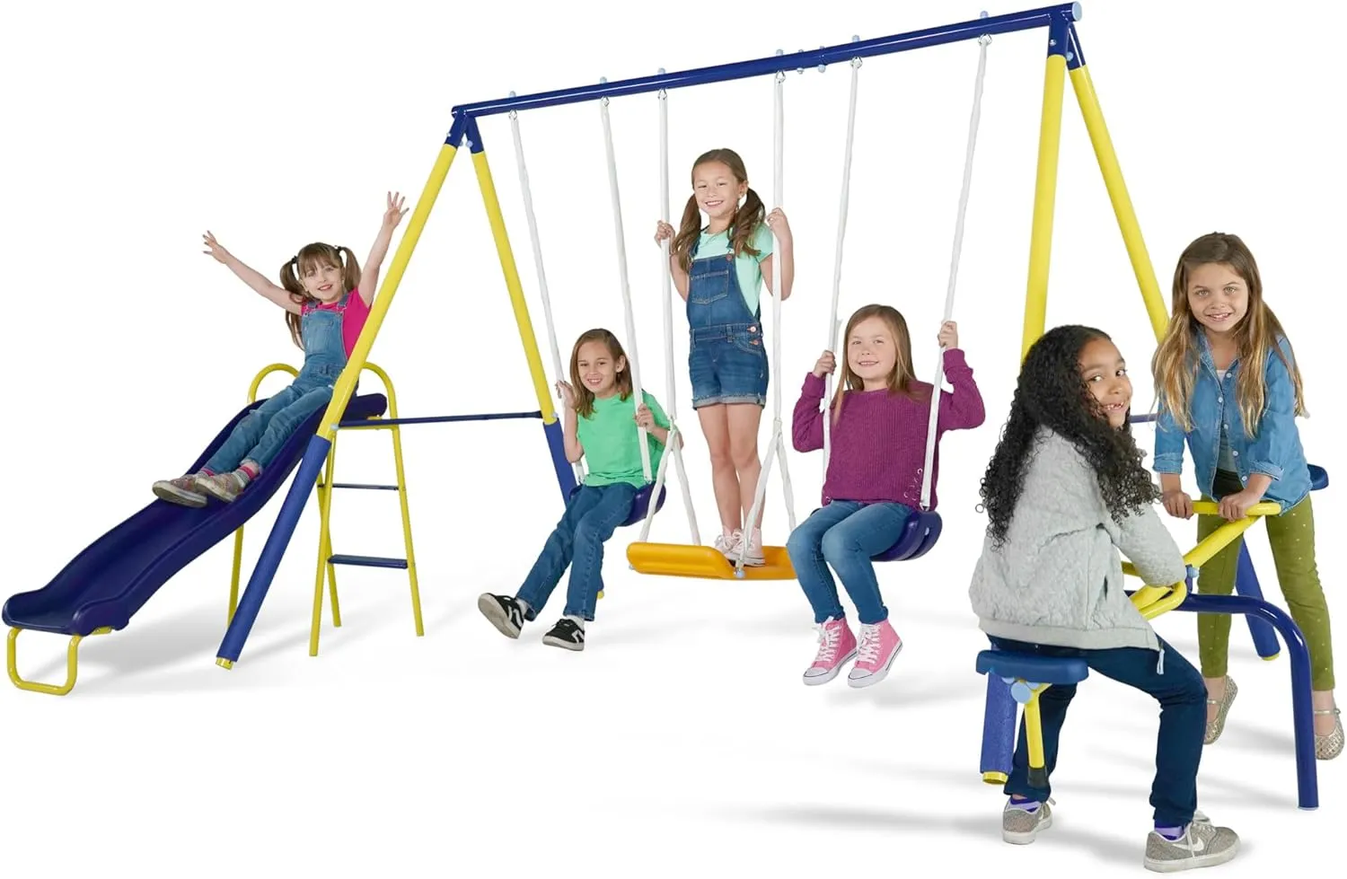 Sportspower Palmview Metal Swing Set with Teeter-Totter, Standing Swing, 5' Slide, Bonus Anchor Kit, Great for Kids Aged 3-8