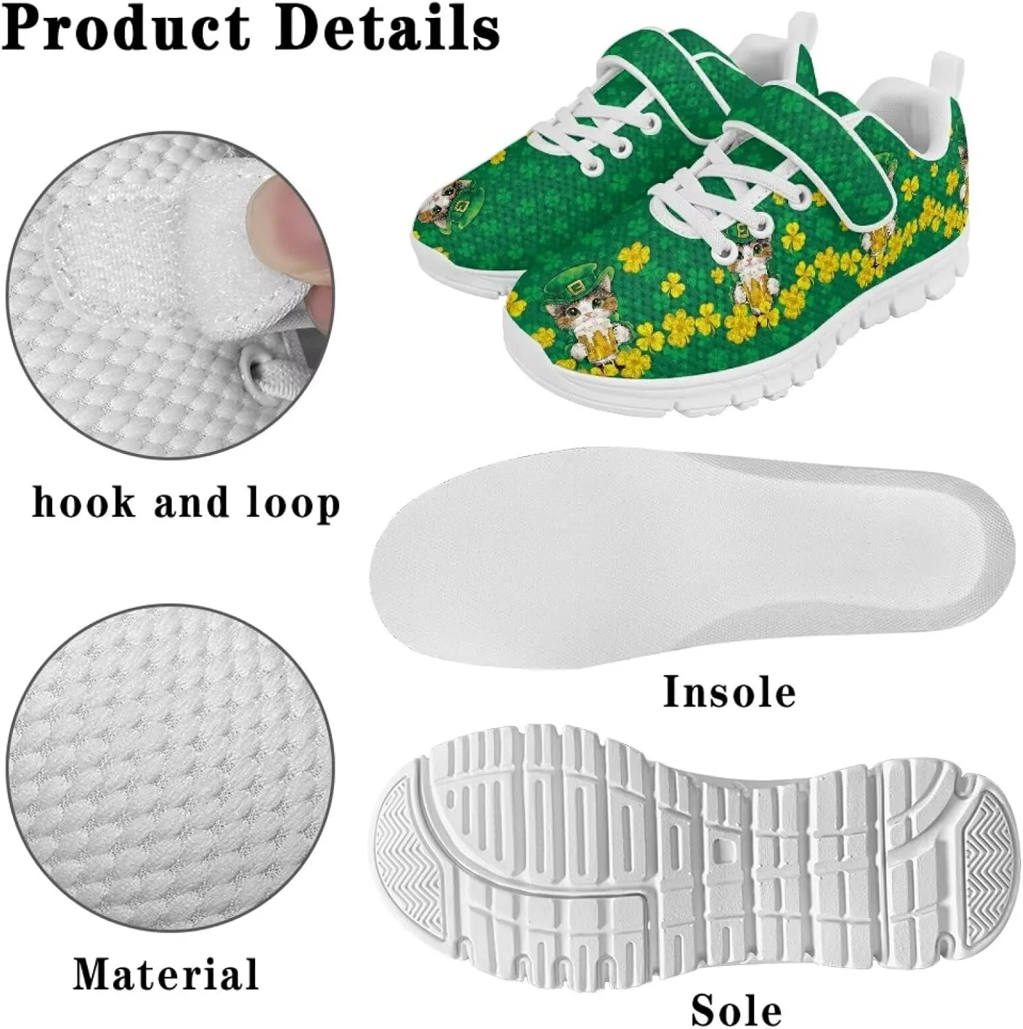 St. Patrick's Day Slip On Shoes for Girls Leaves Sneakers Size 11-2.5