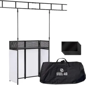 STEEL-AID Foldable, Portable DJ Controller Studio Booth With I-Beam Light Truss System & Carry Case - Professional DJ Tabletop Stand with Black & White Panels for Recording Sound Equipment & Lights