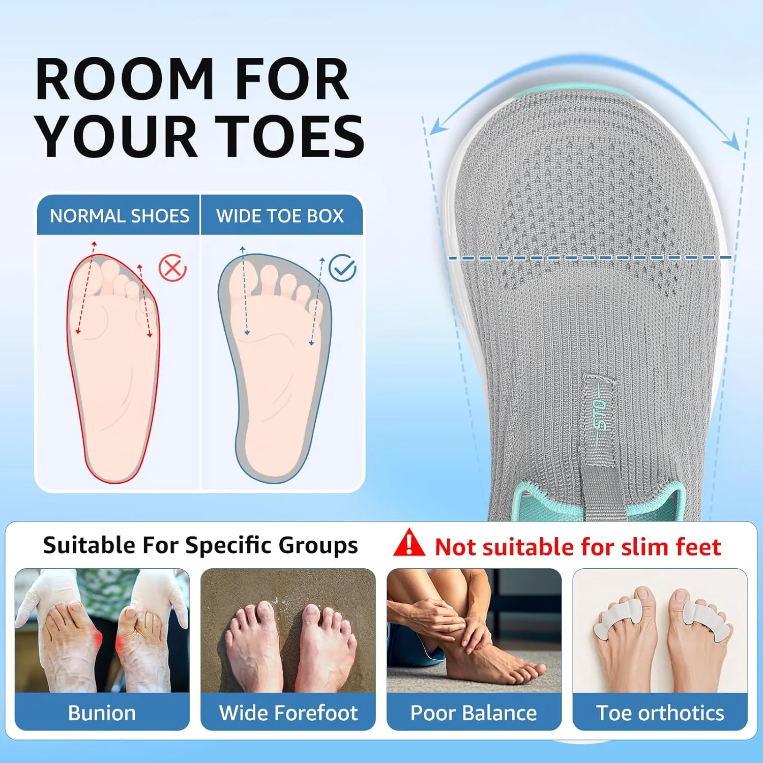 STQ Women's Slip on Sneakers Wide Toe Box Walking Tennis Shoes Cushion Sole Comfortable Orthopedic Arch Support Breathable Plantar Fasciitis Non-Slip Athletic Gym Workout Shoe