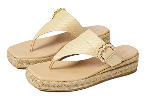 Stuart Weitzman Pearl Buckle Espadrille Sandal Wheat 7.5 M