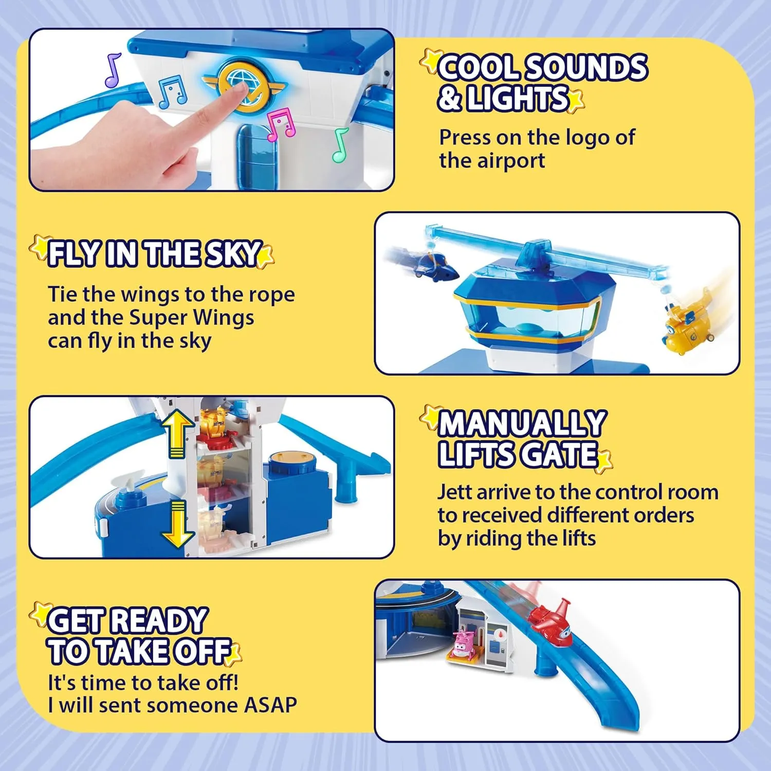Super Wings World Airport Playset, Includes 2" Transform-a-Bot Jett and Donnie Figures , Preschool Educational Learning Toys for Boys and Girls Age 3 4 5 6, Birthday Gifts for Kids