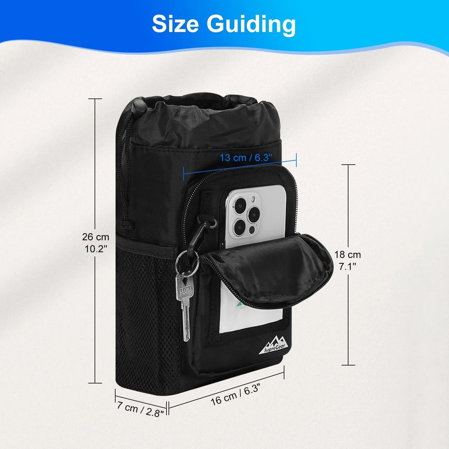 supregear Crutch Accessories Bag, Water-Resistant Storage Pouch with Cup Holder and Multiple Pockets, Large Capacity Organizer for Underarm Crutches, Black