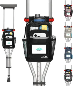 supregear Crutch Accessories Bag, Water-Resistant Storage Pouch with Cup Holder and Multiple Pockets, Large Capacity Organizer for Underarm Crutches, Black