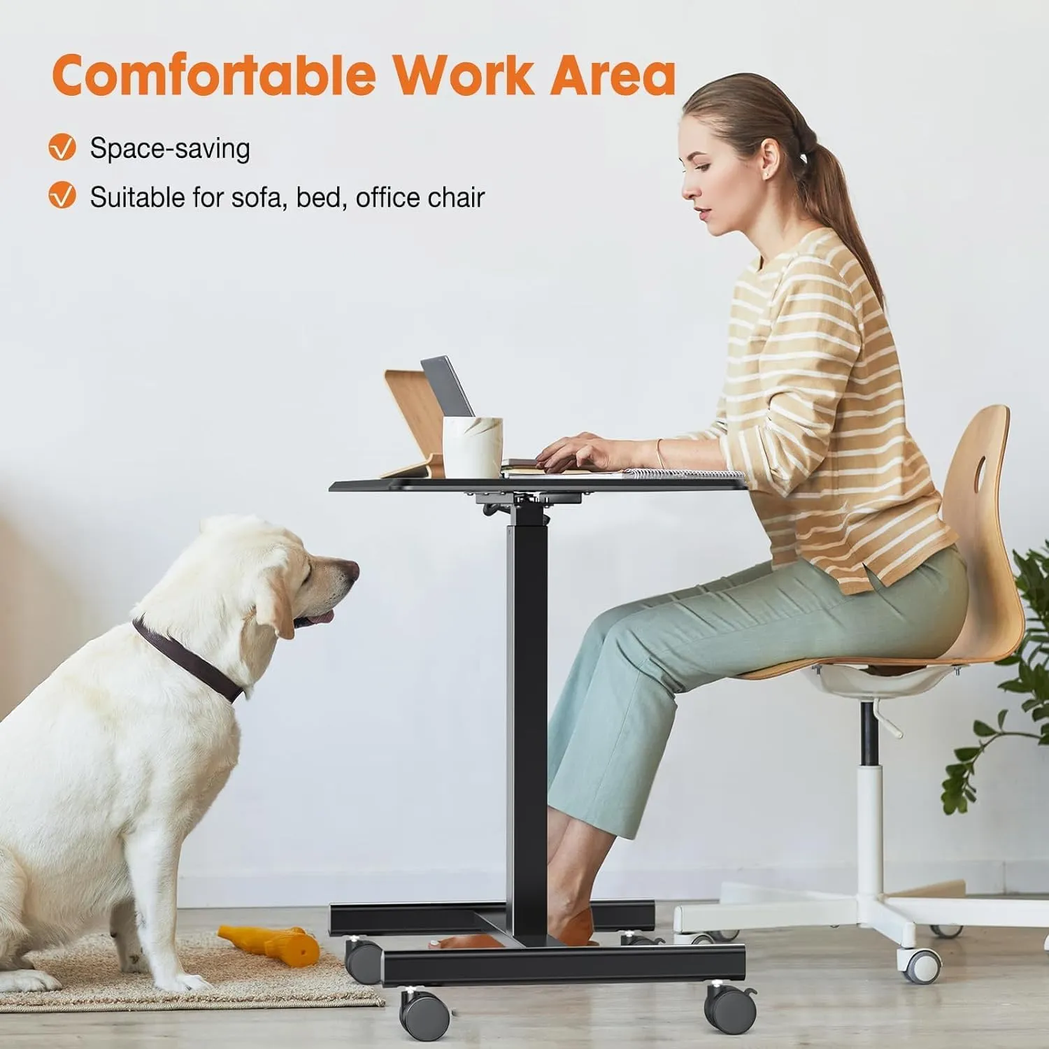 Sweetcrispy Small Mobile Rolling Standing Desk - Overbed Table, Teacher Podium with Wheels, Adjustable Work Table, Rolling Desk Laptop Computer Cart for Home, Office, Classroom, Black