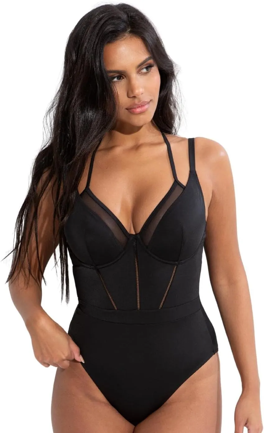 Sydney Double Strap Control Underwire One-Piece 36F, Black
