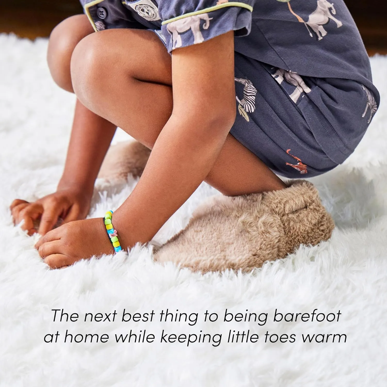 Ten Little Kids Cozy Slippers for Toddler Boys & Girls, Faux-Fur with Warm Fleece Lining, Canvas Gift Bag, Non-Slip Cushioned Bottom, Brown