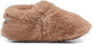 Ten Little Kids Cozy Slippers for Toddler Boys & Girls, Faux-Fur with Warm Fleece Lining, Canvas Gift Bag, Non-Slip Cushioned Bottom, Brown