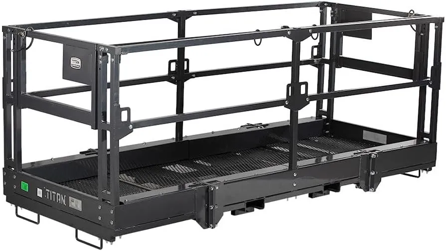 Titan Attachments 4' x 9' 8" Mesh Telehandler Work Platform, Safety Man Basket, Forklift Attachment for Forklift and Telehandler, 1,700 lb. Weight Capacity, Safety Cage Man Lift