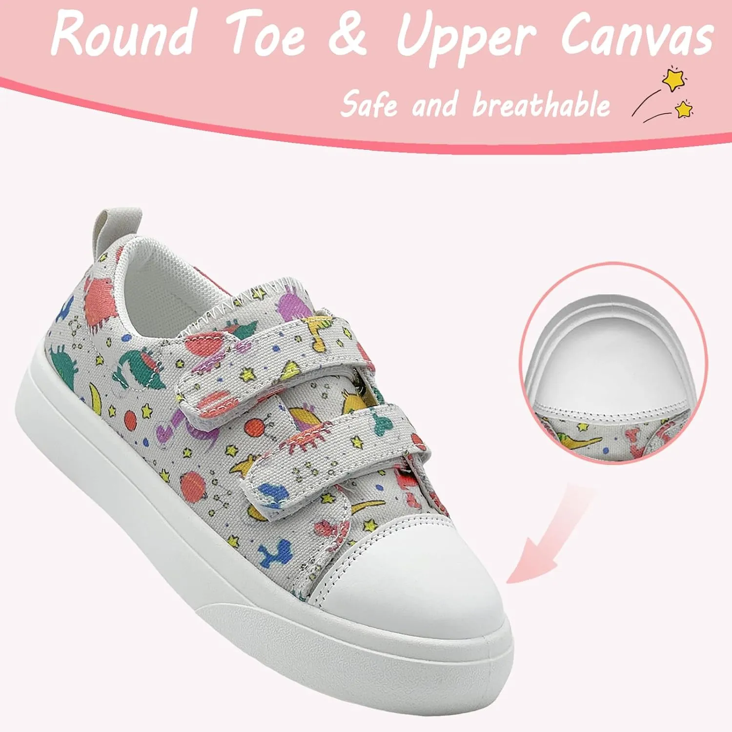 Toddler Shoes for Boys and Girls Kids Comfortable Breathable Non-Slip Canvas Sneakers with Dual Hook and Loops