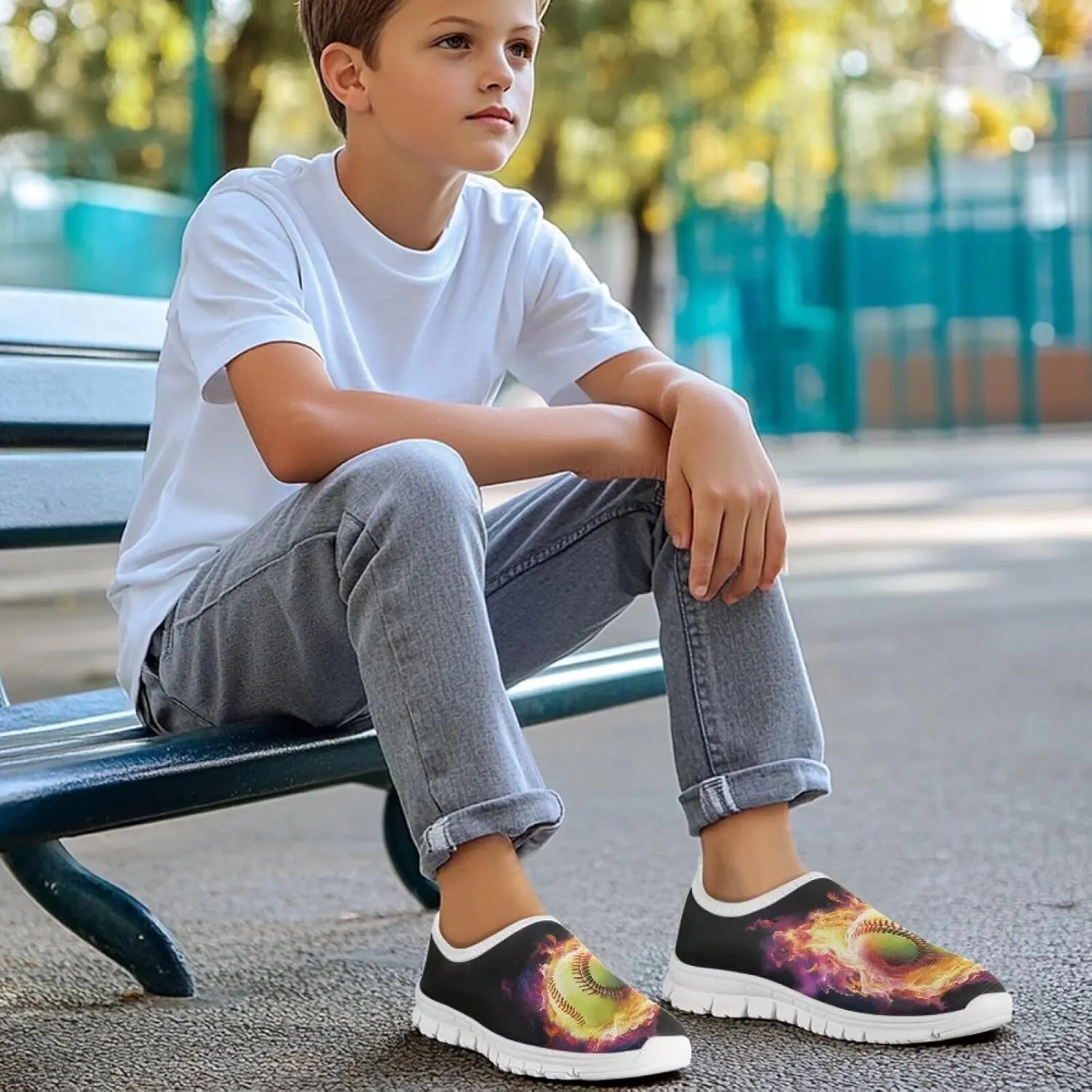 TODIYADDU Soccer Basketball Sports Lover Shoes for Boys Athletic Slip On Sneakers, White