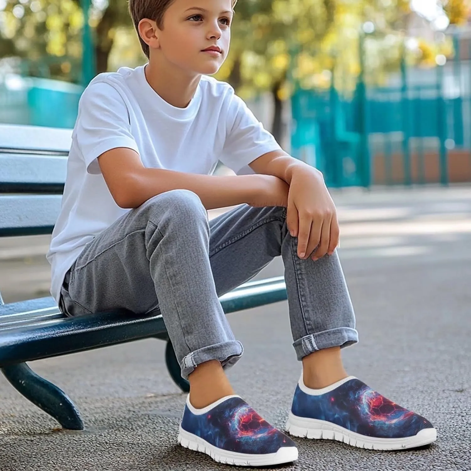 TODIYADDU Soccer Basketball Sports Lover Shoes for Boys Athletic Slip On Sneakers, White