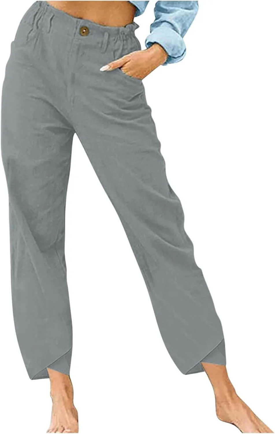 Trousers Pants for Women Trendy Loose Wide Leg Summer Beach Pants Casual Fashion Button High Waist Lounge Pants with Pockets
