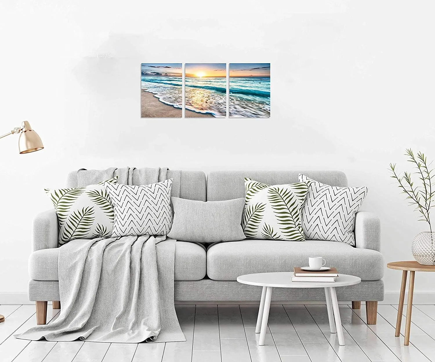 TutuBeer 3 Panel Beach Canvas Wall Art for Home Decor Blue Sea Sunset White Beach Painting the Picture Print on Canvas Seascape the Pictures for Home Decor Decoration,Ready to Hang