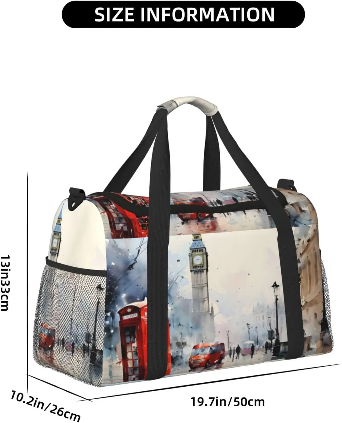 Uk London Painting Travel Duffel Bag with Strap Multi Pockets Sports Bag Handbag Large Shoulder Bag for Gym Weekend Fitness Camping