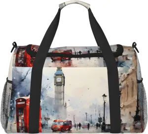 Uk London Painting Travel Duffel Bag with Strap Multi Pockets Sports Bag Handbag Large Shoulder Bag for Gym Weekend Fitness Camping