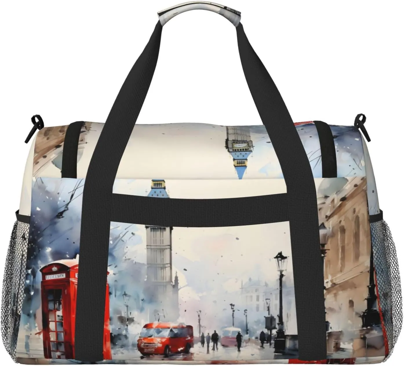 Uk London Painting Travel Duffel Bag with Strap Multi Pockets Sports Bag Handbag Large Shoulder Bag for Gym Weekend Fitness Camping
