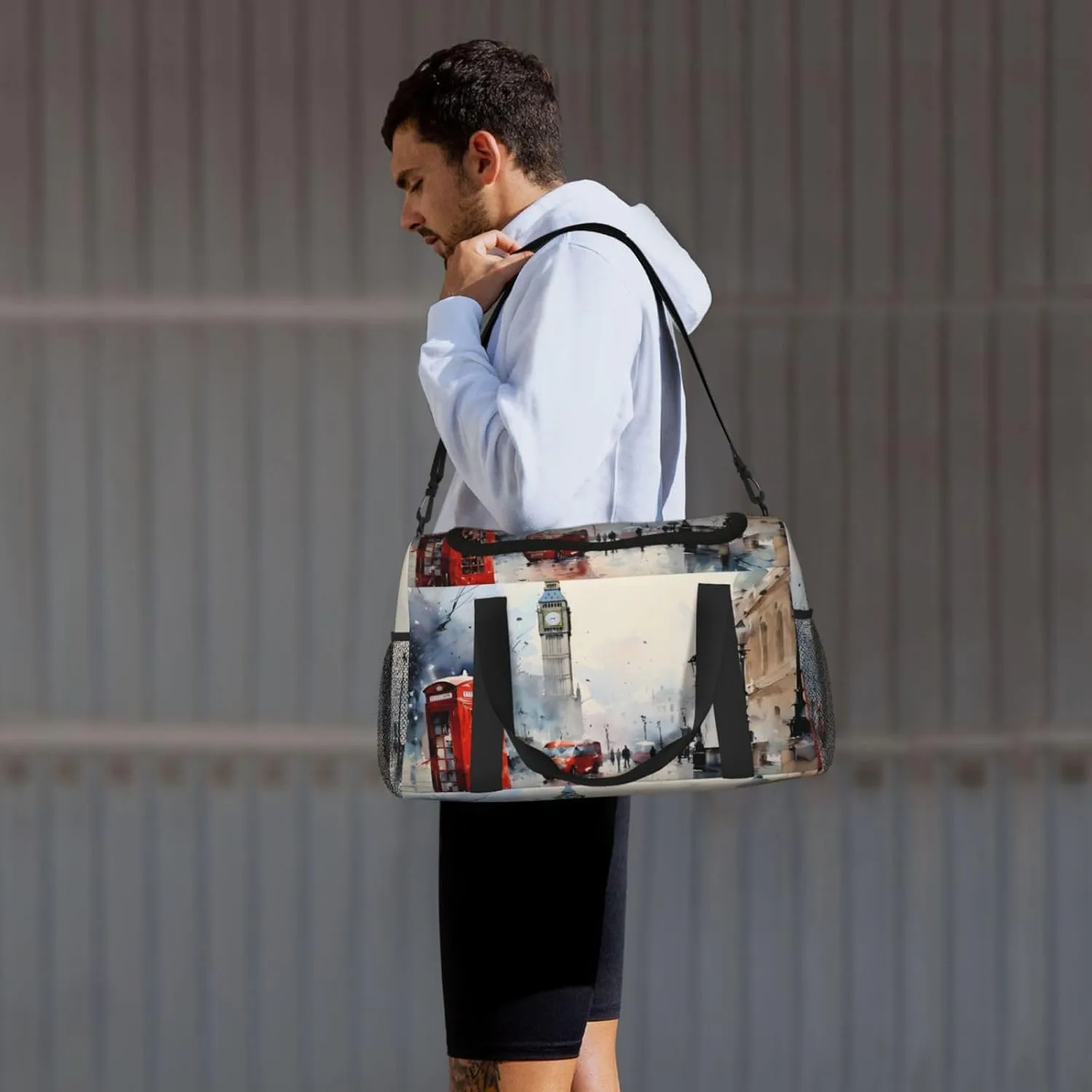 Uk London Painting Travel Duffel Bag with Strap Multi Pockets Sports Bag Handbag Large Shoulder Bag for Gym Weekend Fitness Camping