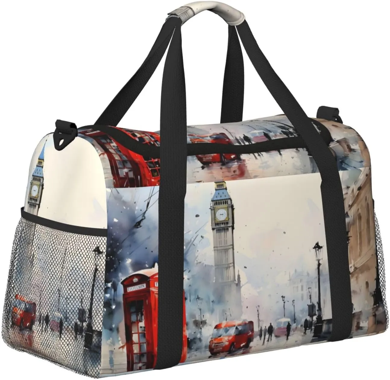 Uk London Painting Travel Duffel Bag with Strap Multi Pockets Sports Bag Handbag Large Shoulder Bag for Gym Weekend Fitness Camping