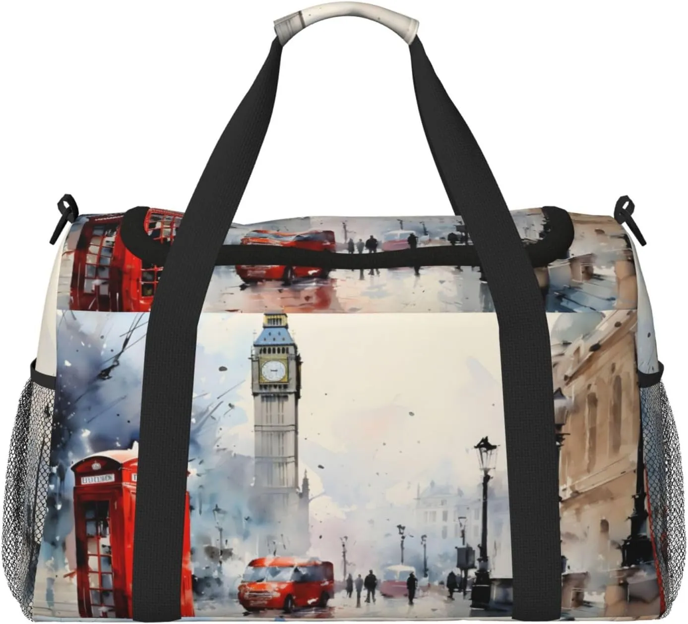 Uk London Painting Travel Duffel Bag with Strap Multi Pockets Sports Bag Handbag Large Shoulder Bag for Gym Weekend Fitness Camping