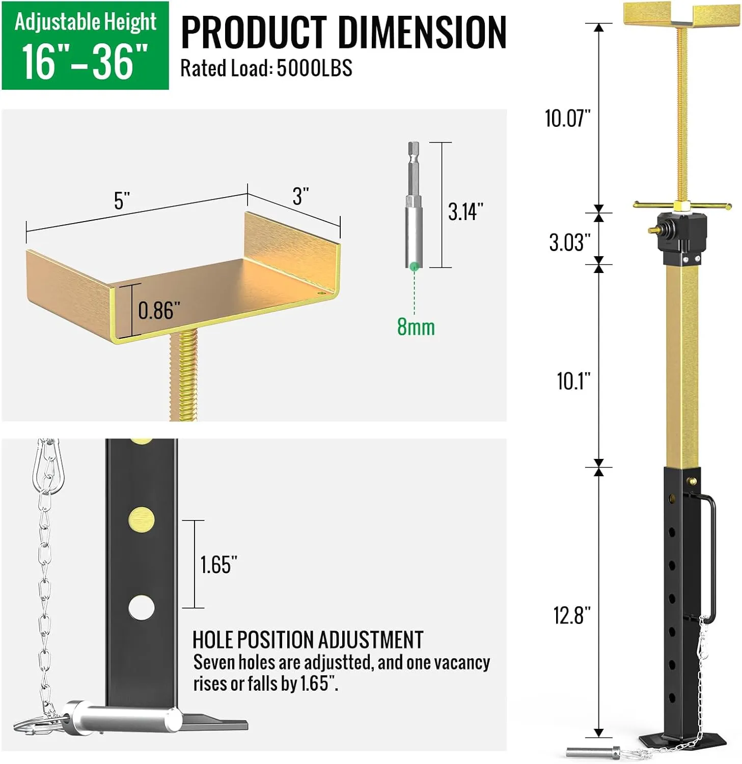 Upgraded RV Slide Out Supports Stabilizer Jacks,Adjustable Height 16"-36",Camper Slide Out Support Jacks,Travel Trailer Stabilizer Jacks,Supports Up to 5,000LBS,Power Drill&Hand Crank Handle Adjust