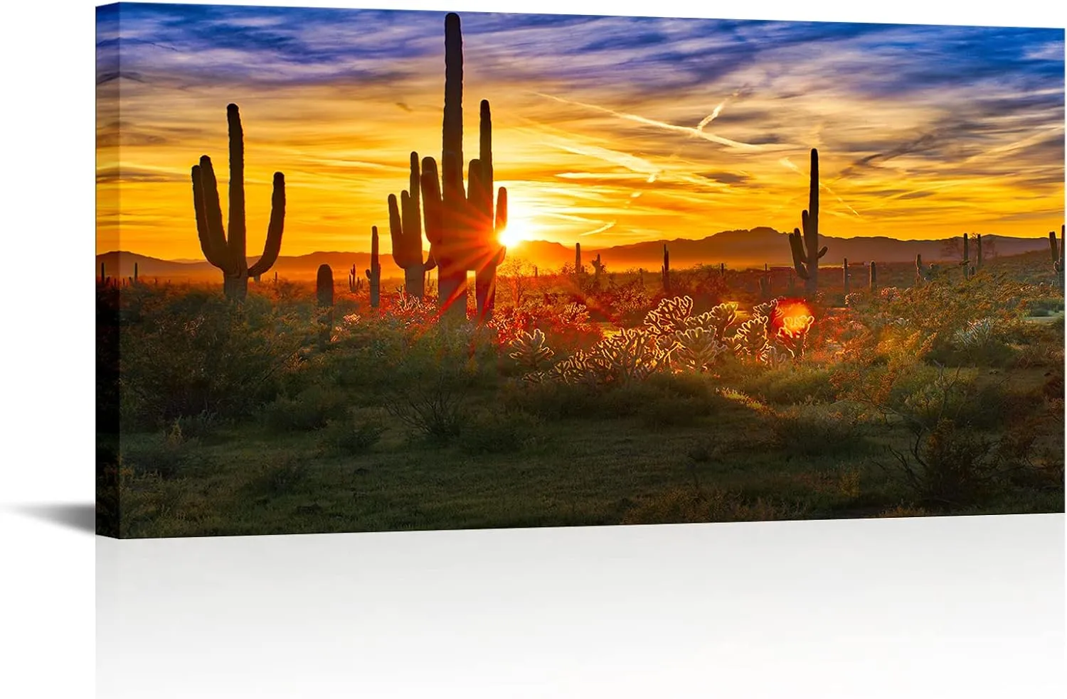 VANSEEING Modern Canvas Wall Art Golden Sunset Arizona Sonoran Desert Landscape Painting Saguaro Cactus Pictures Print on Canvas Botanica Decor for Bedroom Living Room Office 20x40inch