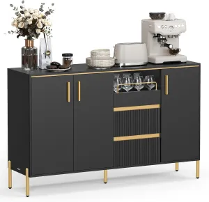 VASAGLE Buffet Cabinet with Storage, Fluted Sideboard Storage Cabinet, Kitchen Cabinet with Drawers, Adjustable Shelf, for Living Room, Modern, Ink Black UBBC691B01