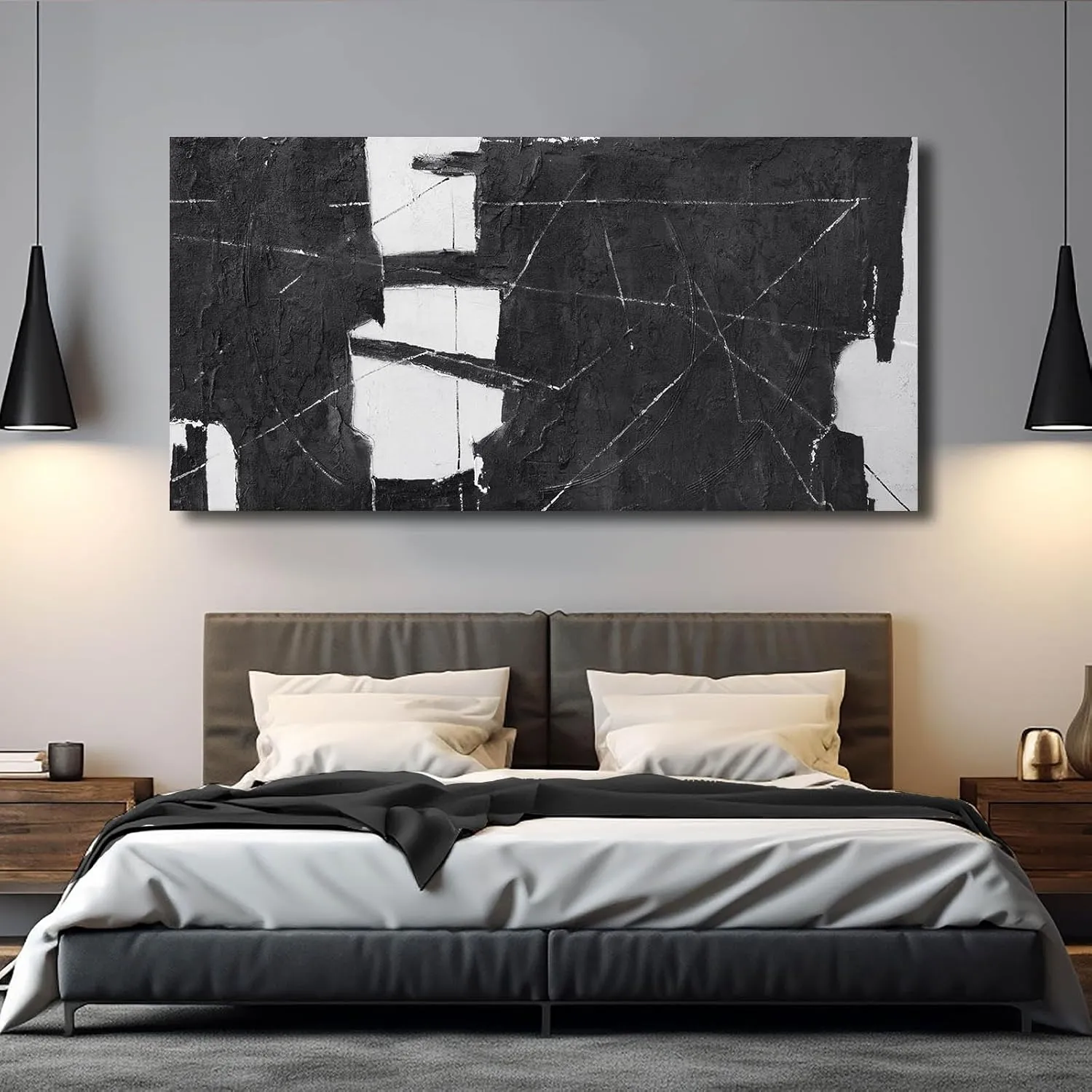 VAYIMDH Black Art Large Abstract Wall Decor for Living Room Black and White Painting on Canvas Line Prints for Walls Office Home Decorations 29x58 Inches