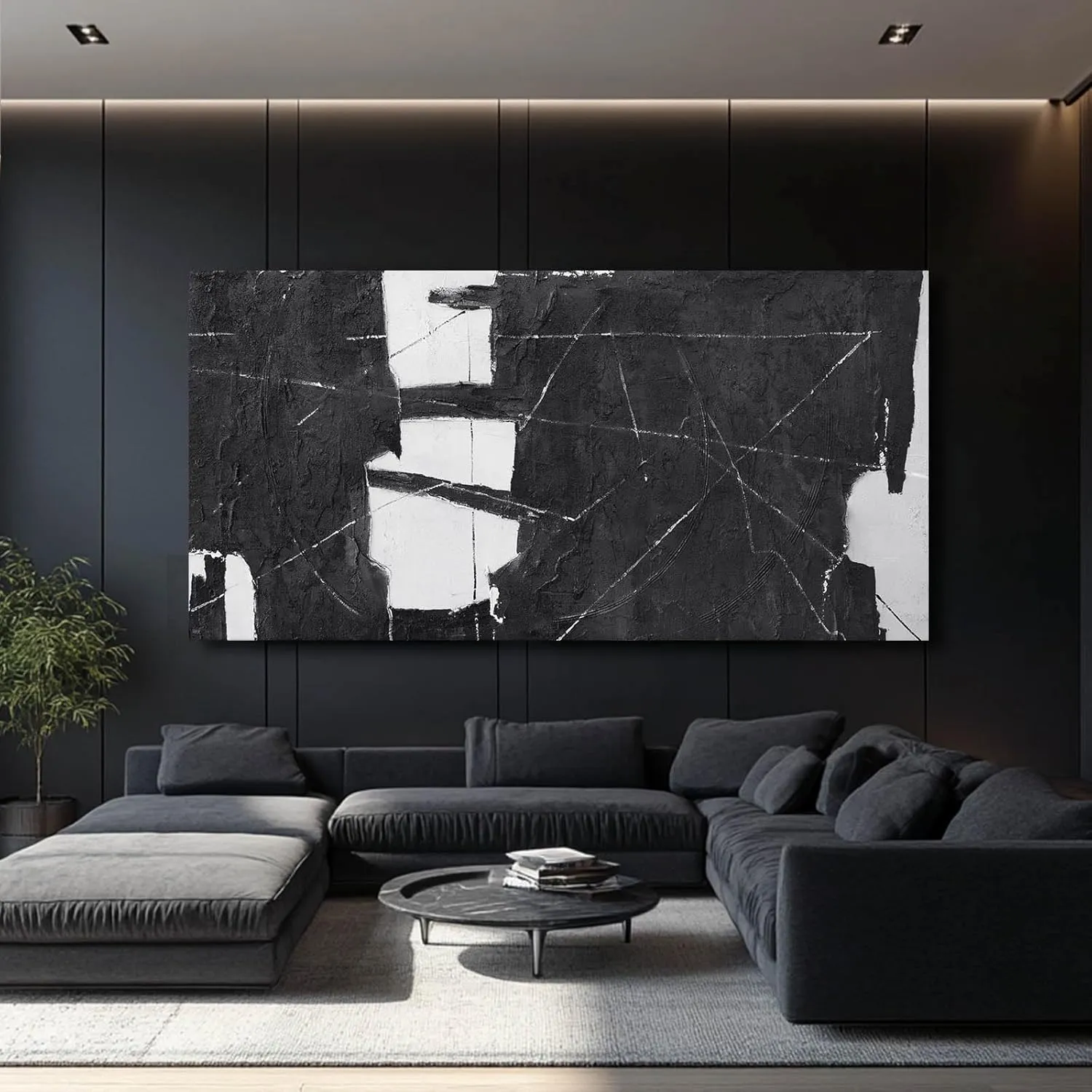 VAYIMDH Black Art Large Abstract Wall Decor for Living Room Black and White Painting on Canvas Line Prints for Walls Office Home Decorations 29x58 Inches