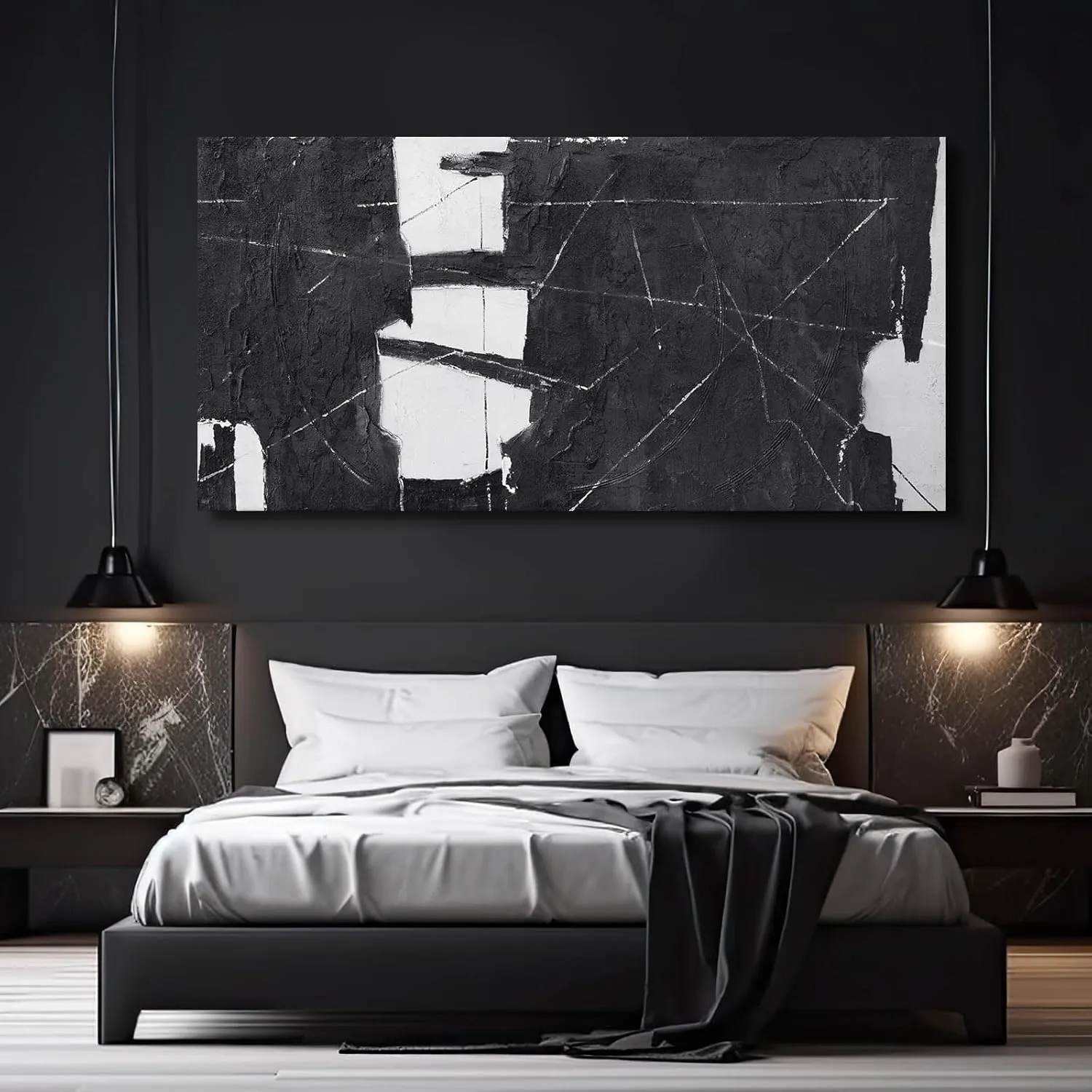VAYIMDH Black Art Large Abstract Wall Decor for Living Room Black and White Painting on Canvas Line Prints for Walls Office Home Decorations 29x58 Inches
