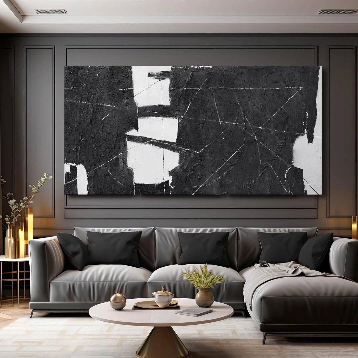 VAYIMDH Black Art Large Abstract Wall Decor for Living Room Black and White Painting on Canvas Line Prints for Walls Office Home Decorations 29x58 Inches