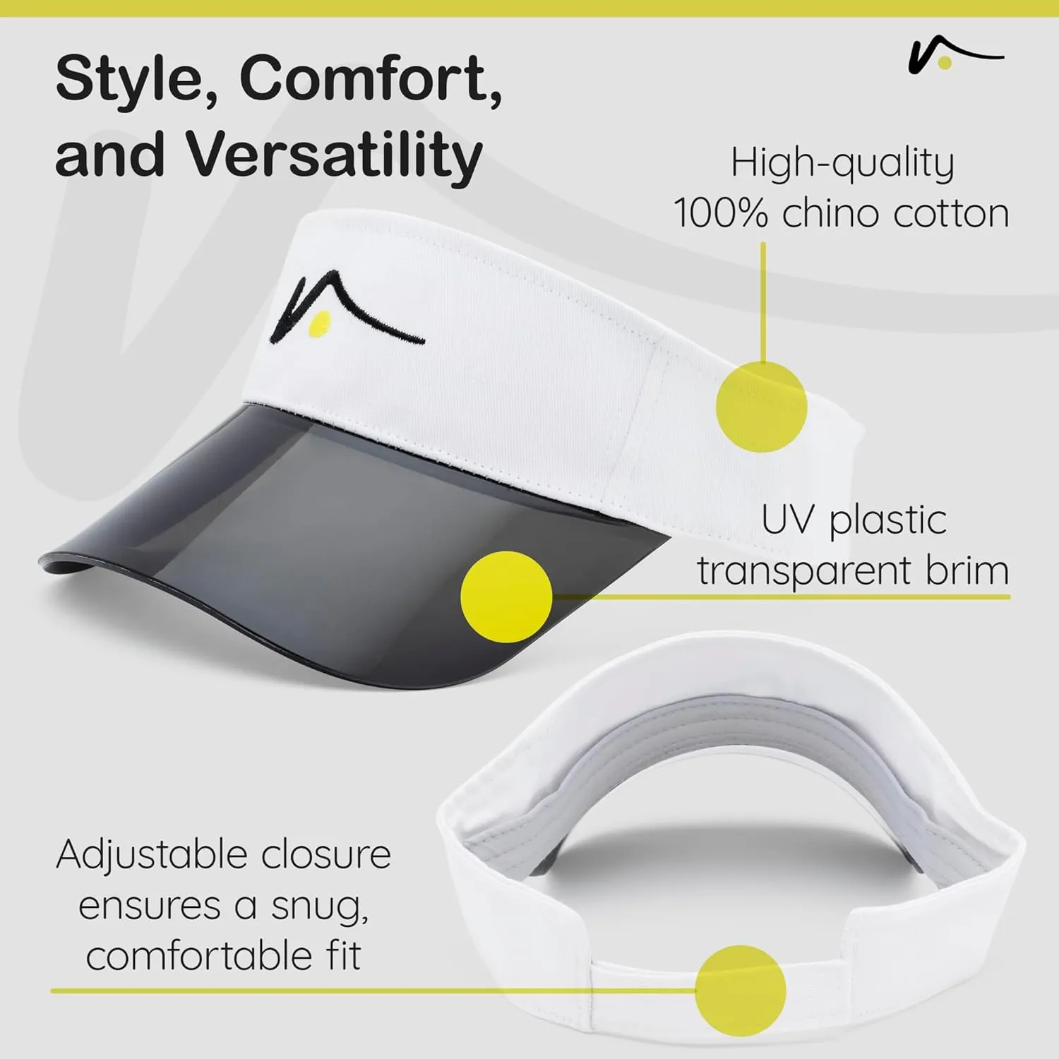 VISTO Sports Visor with See-Through Brim – No-Glare UV Sun Protection – 100% Chino Cotton – Adjustable Velcro Strap