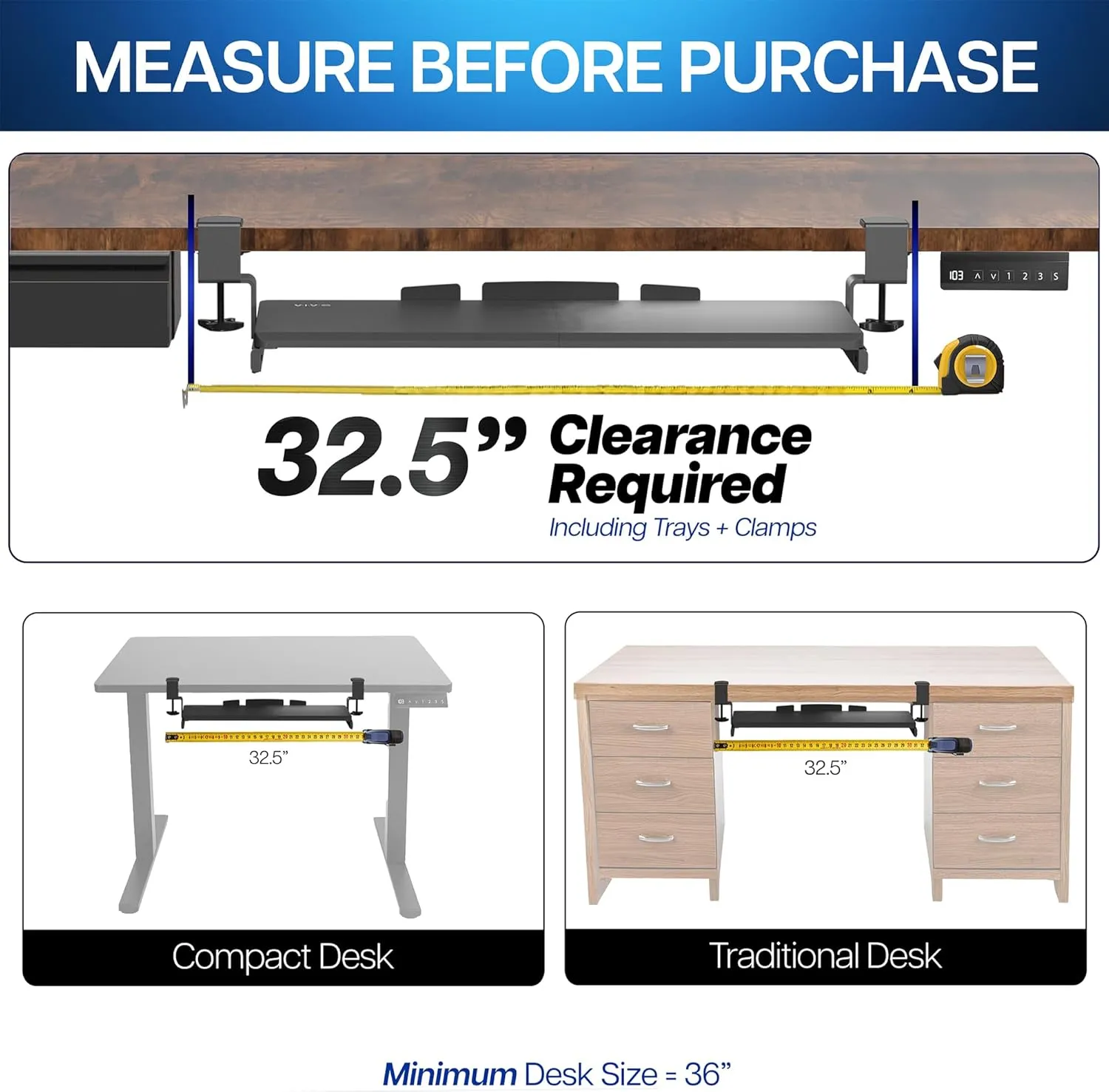 VIVO Large Clamp-on Computer Keyboard and Mouse Under Desk Slider Tray, 27 x 11 inch Pull Out Platform Drawer, Light Wood, MOUNT-KB05A