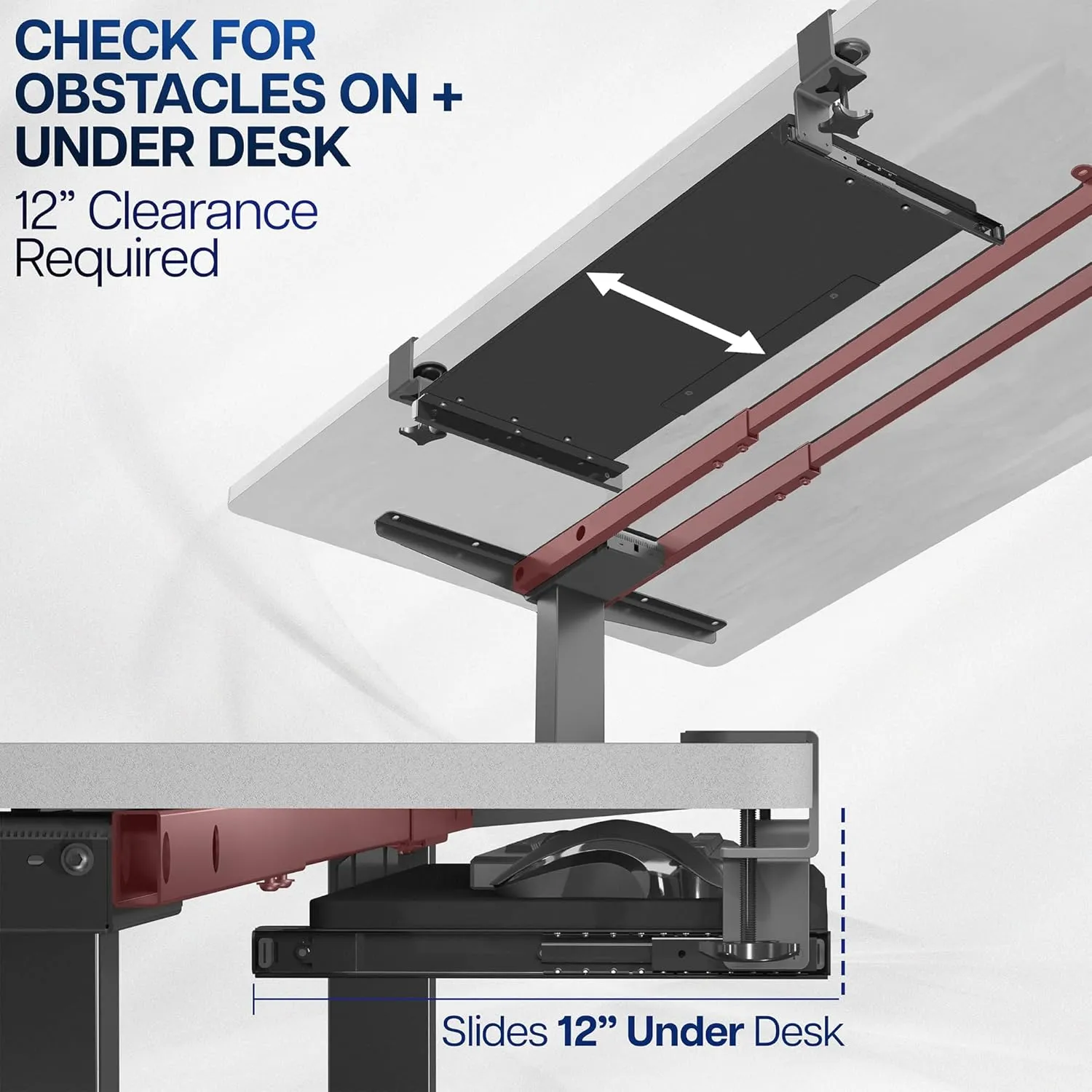 VIVO Large Clamp-on Computer Keyboard and Mouse Under Desk Slider Tray, 27 x 11 inch Pull Out Platform Drawer, Light Wood, MOUNT-KB05A