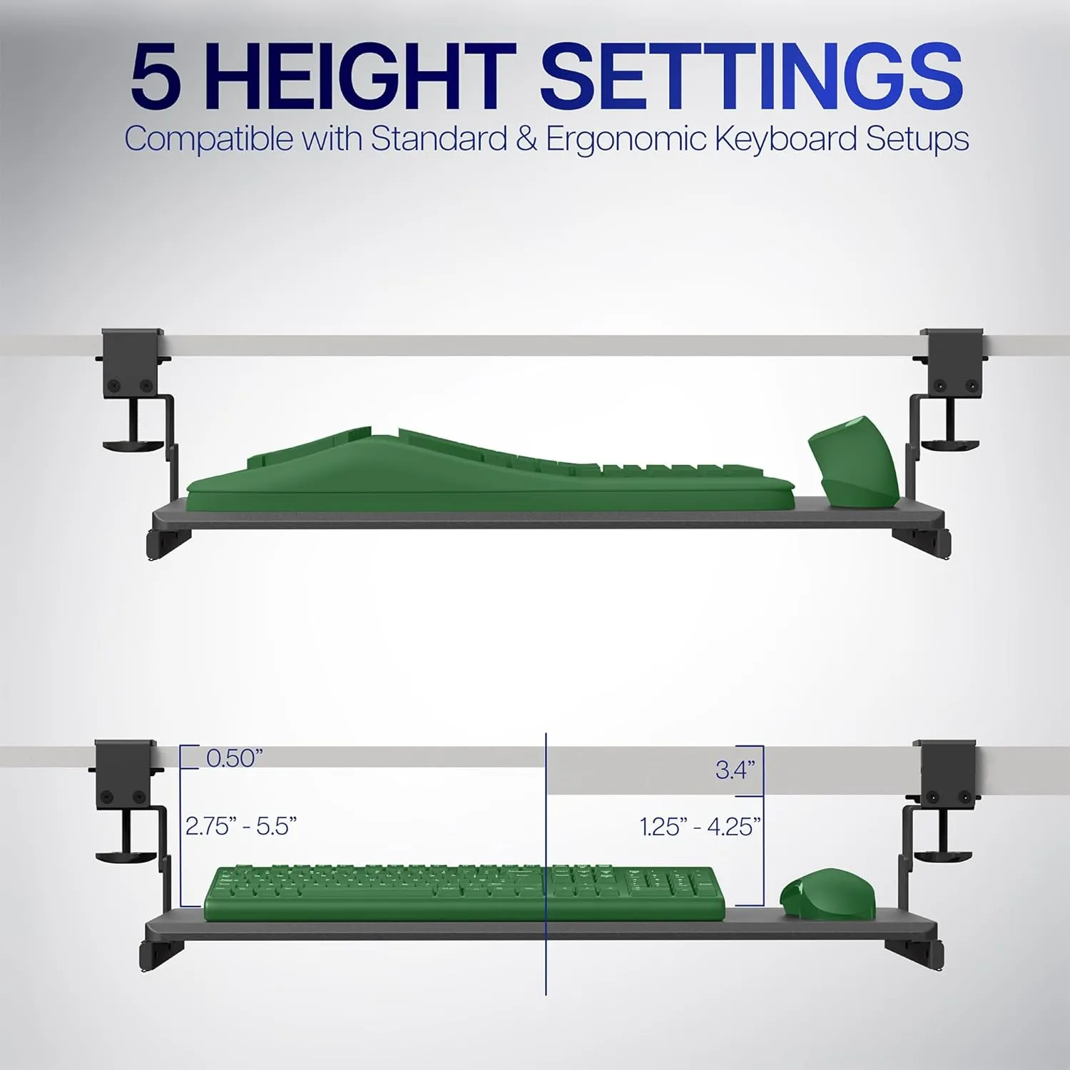 VIVO Large Height Adjustable Under Desk Keyboard Tray, C-clamp Mount System, 27(33 Including Clamps) x 11 inch Slide-Out Platform Computer Drawer for Typing, Black, MOUNT-KB05HB