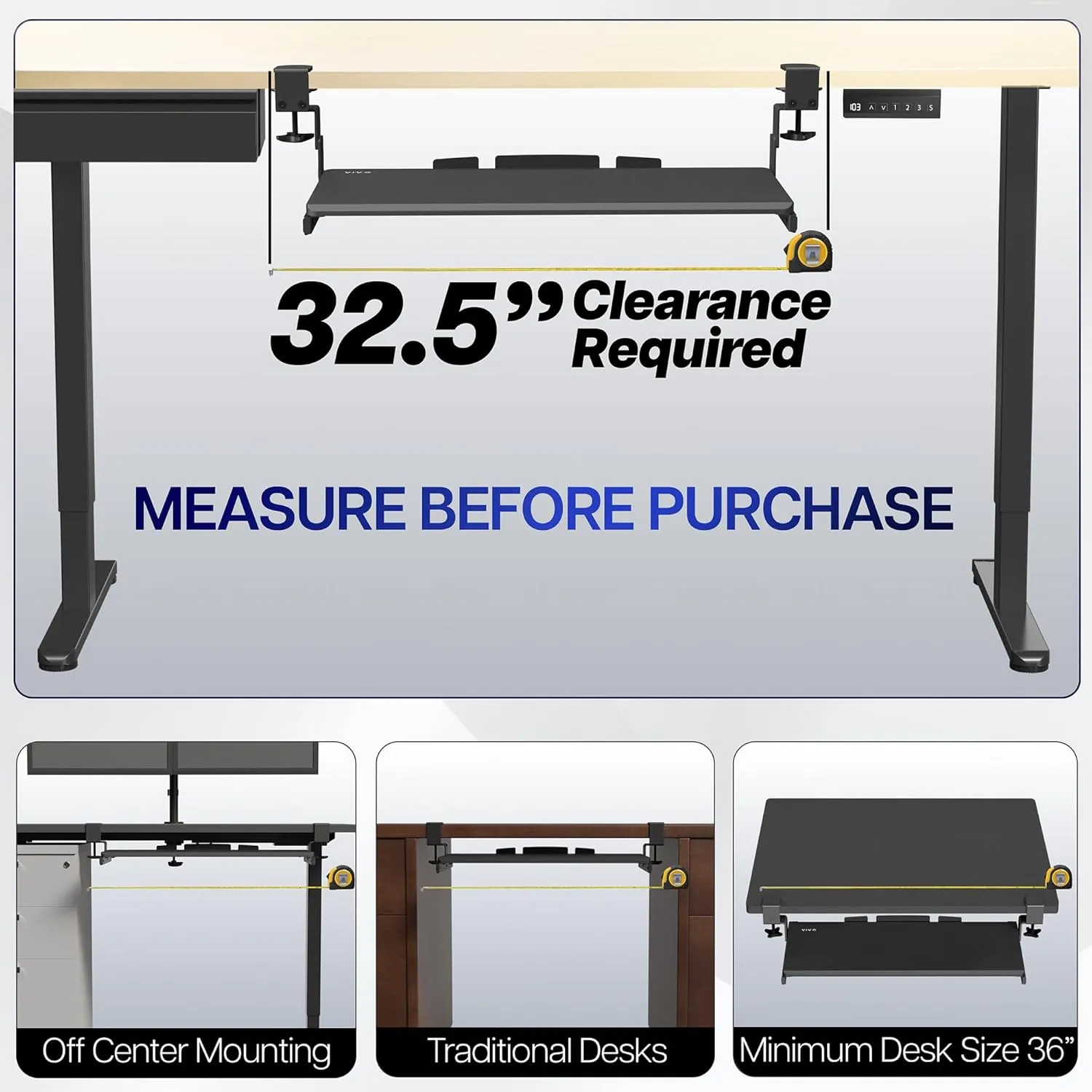 VIVO Large Height Adjustable Under Desk Keyboard Tray, C-clamp Mount System, 27(33 Including Clamps) x 11 inch Slide-Out Platform Computer Drawer for Typing, Black, MOUNT-KB05HB