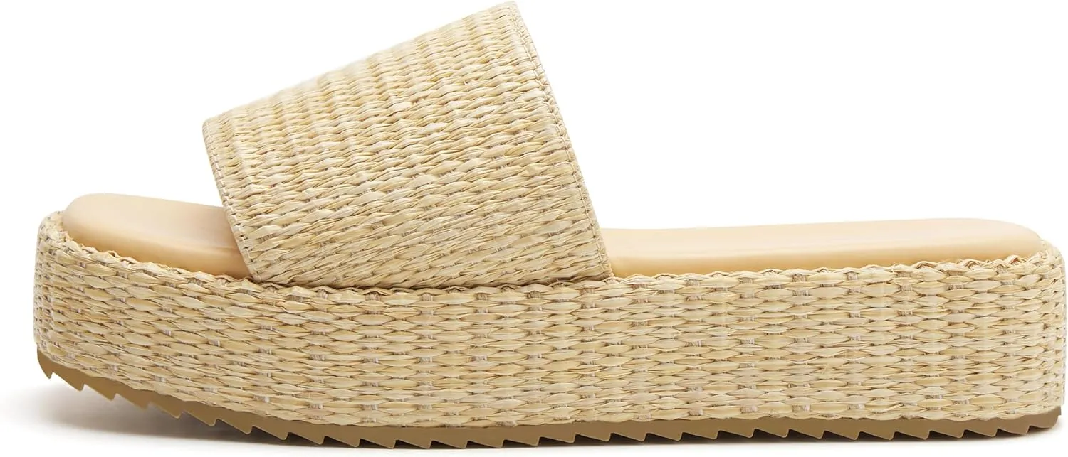 vodvob Platform Sandals for Women Open Toe Comfort Slip On Espadrille Sandals Cute Beach Straw Raffia Sandals Casual Summer Vacation for Women