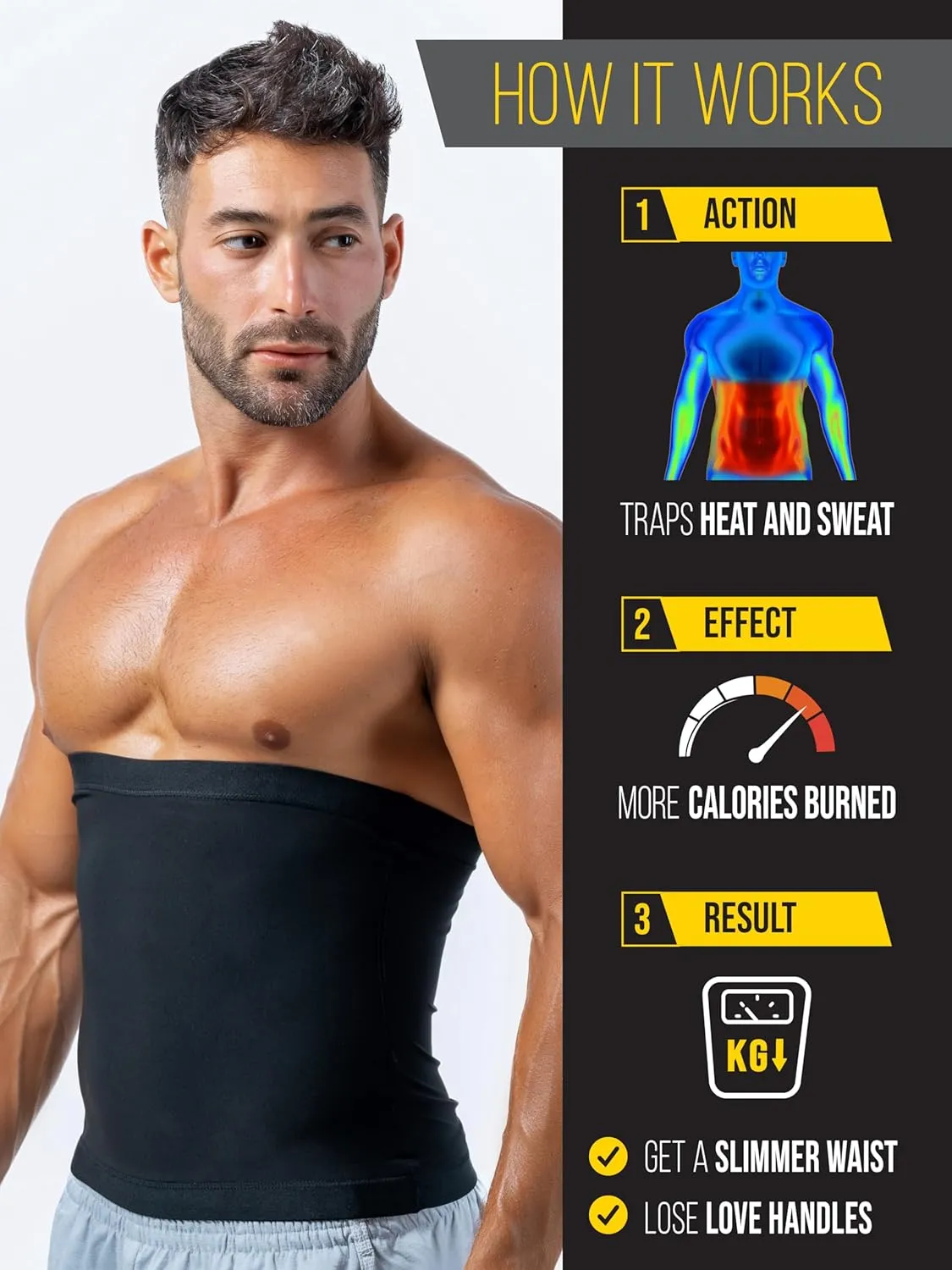 Waist Trainer for Men (XS-10XL) -Sweat More, Shape Your Back & Abdomen - Wear During Workout