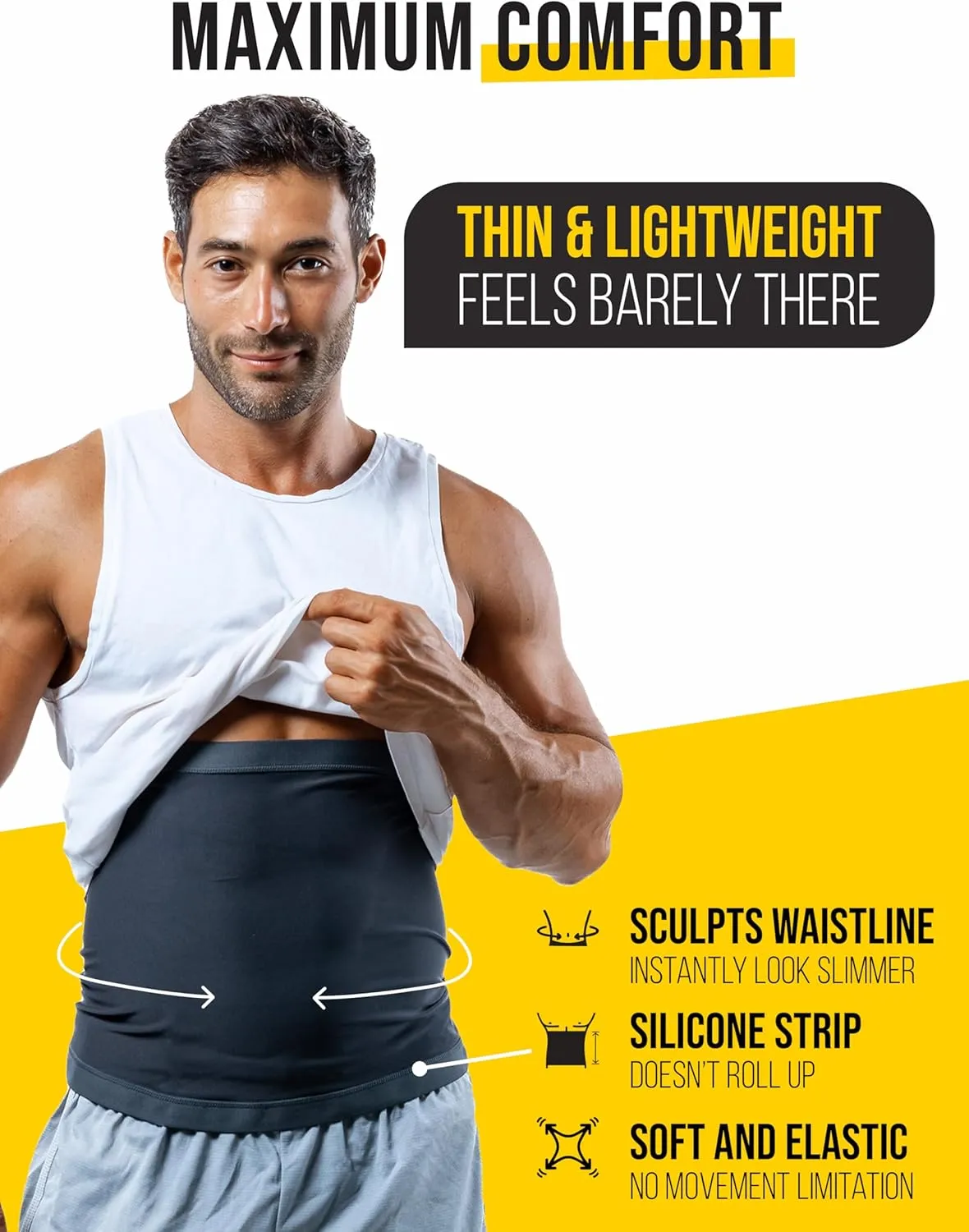 Waist Trainer for Men (XS-10XL) -Sweat More, Shape Your Back & Abdomen - Wear During Workout