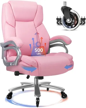 Waleaf Big and Tall Office Chair 500lbs, Adjustable Lumbar Support Executive Chair with High Back, Ergonomic Heavy Duty Office Chair for Heavy People (Pink)