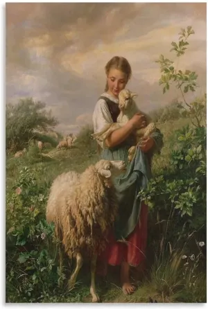 Wall Art Prints Johann Hofner The Shepherdess 1866 Oil Painting On Canvas Canvas Wall Art Prints for Wall Decor Room Decor Bedroom Decor Gifts 24x36inch(60x90cm) Unframe