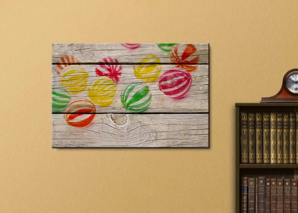 wall26 - Canvas Wall Art - Colored Candies on Wooden Background - Giclee Print Gallery Wrap Modern Home Art Ready to Hang - 24" x 36"