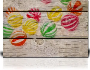 wall26 - Canvas Wall Art - Colored Candies on Wooden Background - Giclee Print Gallery Wrap Modern Home Art Ready to Hang - 24" x 36"